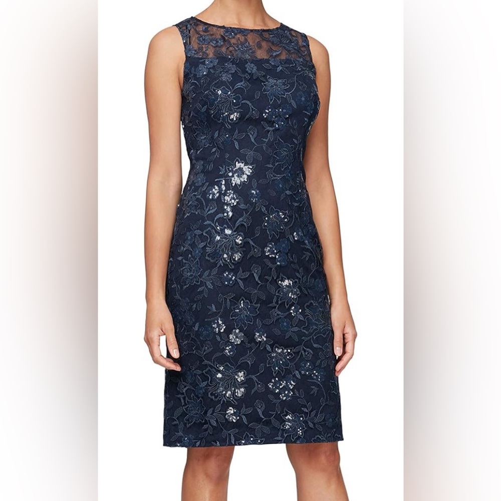 Alex Evenings Women's Short Embroidered Dress with Illusion Jacket